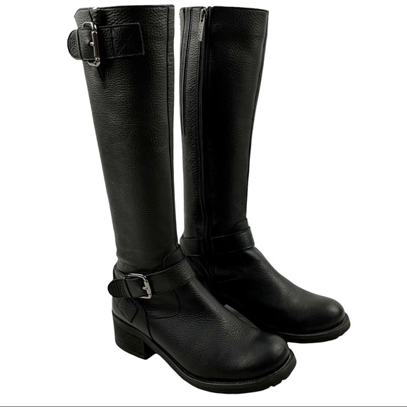 "DUO tall Demetre" Black Italian leather Moto boots with buckles Harley davidson - Picture 5 of 14